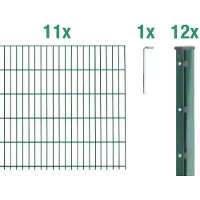Alberts 675226 Recinzione a doppia rete metallica come set completo da 24 pezzi, plastificata, verde, altezza 103 cm, lunghezza 27,5 m