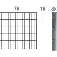 Alberts 673055 Recinzione a doppia rete metallica come set di recinzione completo da 16 pezzi, antracite, altezza 203 cm, lunghezza 17,5 m