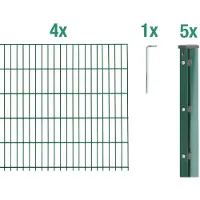 Alberts Recinzione a pannelli doppi, modello 644345, kit completo da 10 pezzi, rivestita in plastica, colore verde, altezza 143 cm, lunghezza 10 metri