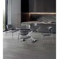 Xl Moebel Gmbh Tavolo da pranzo comodo, grigio, con piano in marmo, allungabile, su ruote, con finitura effetto metallo