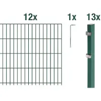 Alberts Recinzione a pannelli doppi, modello 672249, kit completo da 26 elementi, rivestita in plastica, colore verde, altezza 83 cm, lunghezza totale 30 metri