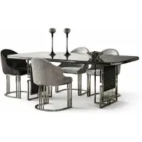 Xl Moebel Gmbh Tavolo da pranzo in argento lussuoso con 4 sedie. Design moderno. Arredamento