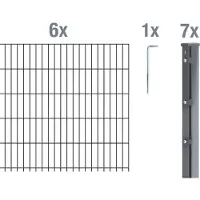 Alberts Recinzione a pannelli doppi, modello 672423, set completo da 14 elementi, colore antracite, altezza 83 cm, lunghezza 15 metri