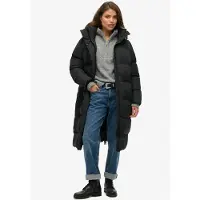 Superdry per donna. W5011801A Cappotto lungo imbottito con cappuccio in nero (M), Casual, Poliestere, Sostenibile