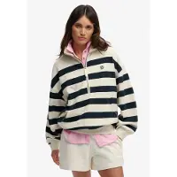 Superdry per donna. W2012695A Felpa Studios Stripe Half Zip blu navy (S), Casual, Cotone, Manica lunga