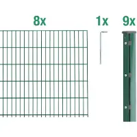 Alberts Recinzione a pannelli doppi, modello 674953, set completo da 18 elementi, rivestita in plastica, colore verde, altezza 163 cm, lunghezza 20 metri