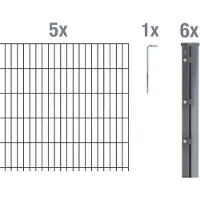Alberts 673611 Recinzione a doppia rete metallica come set completo di 12 pezzi, antracite, altezza 163 cm, lunghezza 12,5 m