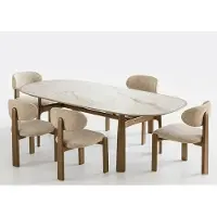 Xl Moebel Gmbh Set per sala da pranzo in stile moderno, con sedie imbottite beige e struttura in legno