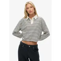 Superdry per donna. W6012175A Polo da rugby a righe beige (L), Casual, Cotone, Manica lunga