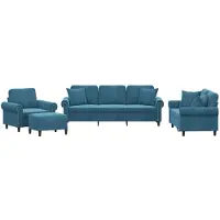 vidaXL Set divano 4 pezzi con cuscini in velluto blu