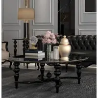 Casa Padrino tavolino barocco nero Ø 114 x H. 47 cm - Tavolo da salotto rotondo in legno massiccio - Nobile mobile da salotto barocco