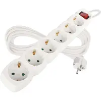 Emos P1625R Presa multipla a 6 prese con interruttore, cavo da 5 m, bianco, prese ruotate di 45°, 1,5 mm, presa multipla Schuko con chiusura a prova di bambino, IP20 per uso interno
