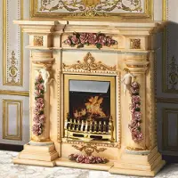 Casa Padrino Camino elettrico in Vetroceramica "" in stile barocco con illuminazione LED, color beige/multicolore/oro, altezza 135 cm - Prodotto in Italia