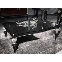 Casa Padrino tavolino barocco nero / argento - Tavolo da salotto in legno massiccio fatto a mano in stile barocco - Mobili da salotto barocchi