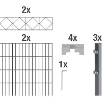 Alberts 667931 Staccionata doppia "Bergen" come set completo di 12 pezzi, plastificata, antracite, altezza 160 cm, lunghezza 4 m