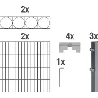 Alberts 668037 Staccionata doppia "Oslo" come set completo di 12 pezzi, plastificata, antracite, altezza 160 cm, lunghezza 4 m