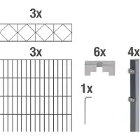 Alberts 667542 Staccionata doppia "Bergen" come set completo di 17 pezzi, plastificata, antracite, altezza 100 cm, lunghezza 6 m