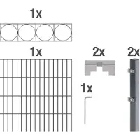 Alberts 667610 Staccionata doppia "Oslo" come set completo di 7 pezzi, plastificata, antracite, altezza 120 cm, lunghezza 2 m
