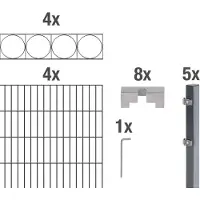 Alberts 668068 Staccionata doppia "Oslo" come set completo di 22 pezzi, plastificata, antracite, altezza 140 cm, lunghezza 8 m