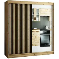 Feldmann-Wohnen Armadio ad ante scorrevoli Lamelo Armadio 200x62x200cm rovere Artisan nero con specchio