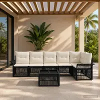 Prolenta Maison Exclusive - Set da giardino composto da 7 pezzi, divano e poltrone, in rattan sintetico nero