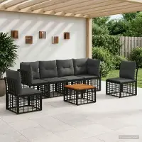 Prolenta Maison Exclusive - Set da esterno per divano, 7 pezzi, nero e grigio scuro, in poliestere