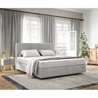 DELIFE Letto con rete a molle Dream-Well, 180x200 cm, rivestito in tessuto Cord color argento-grigio, completo di materasso e topper