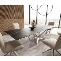 DELIFE Tavolo da pranzo Edge, dimensioni 200-300x100 cm, piano in laminato Keramik Laminam nero "Desir", gambe in acciaio "Spider", struttura in acciaio inossidabile, allungabile