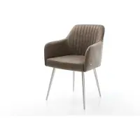 DELIFE Sedia da pranzo Greg-Flex, rivestita in microfibra color tortora, stile vintage, con 4 gambe coniche in acciaio inossidabile e imbottitura a molle insacchettate