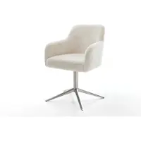 DELIFE Sedia girevole Greg-Flex Plüsch Bianco crema Base in acciaio inox Girevole a 360° Funzione oscillante Molle insacchettate