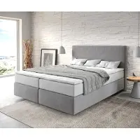 DELIFE Letto boxspring Dream-Well 160x200 cm in microfibra grigia con materasso TFK e topper in viscoelastico