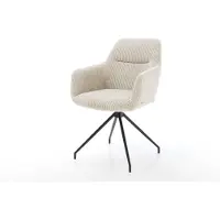 DELIFE Sedia da pranzo Pejo-Flex Cord, colore beige, struttura a croce nera, schienale conificato, imbottitura in molle insacchettate