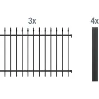 Alberts 510572 Kit completo per recinzione, da fissare nel cemento, colore nero opaco, altezza 100 cm, lunghezza 6 metri