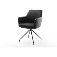 DELIFE Sedia girevole Xana-Flex con braccioli in vera pelle nera, base a croce conica nera, girevole a 180°, molle insacchettate