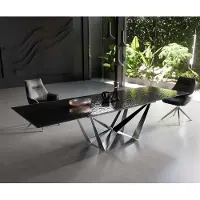DELIFE Tavolo da pranzo Edge, 200-300x100 cm, piano in vetro effetto rilievo color grigio fumo, design 3D a ragno, struttura in acciaio piatto inossidabile, allungabile