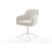 DELIFE Sedia girevole Greg-Flex Plüsch Bianco crema Base bianca Girevole a 360° Funzione oscillante Materasso a molle insacchettate
