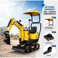 BAMATO Mini escavatore a benzina MIB-600 con set di accessori 6,3 kW | Avviamento elettrico | 8,8 kN | Faro | Larghezza carreggiata 69 cm