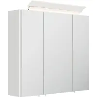 Posseik Specchiera 70 cm con lampada LED di design e ripiani in vetro bianco lucido