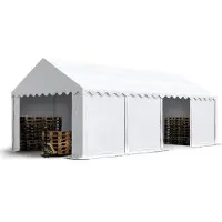 TOOLPORT Tendone deposito 4x8 m PVC 750 N tenda capannone bianco telaio perimetrale e rinforzo del tetto