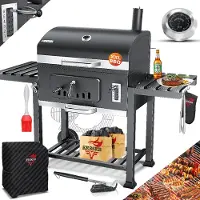 Kesser Carrello per barbecue XXL, barbecue a carbone con coperchio, ruote, maniglia in acciaio inossidabile, griglia e termometro