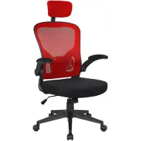 Trisens Sedia da ufficio ergonomica, girevole, per scrivania, con struttura in rete, colore: nero/rosso, con poggiatesta