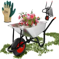 GARMIO Carrello da giardino da 85 litri, capacità fino a 160 kg, ideale per giardinaggio e lavori edili, con pneumatici ad aria e cerchi in lega - vasca in acciaio zincato