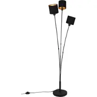 TRIO Leuchten Lampada da terra Tommy, nero/oro, altezza 150 cm, a 3 luci in tessuto