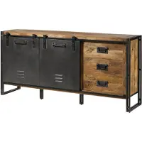 MASSIVMOEBEL24.DE MASSIVMOEBEL24 | Credenza in legno di Mango 195x45x90 Laccato naturale / ferro grigio BLACKBURN #307