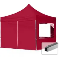 TOOLPORT 3x3m gazebo pieghevole con laterali (finestre panoramiche), ECONOMY alluminio, rosso