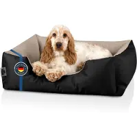 BedDog Letto per cani LUPI divano per cani cuscino per cani lavabile,NAMIB-BLACK (nero/beige),(M) circa 70x55x18cm