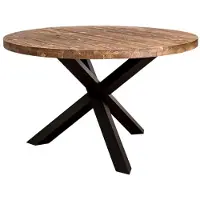 Casa Padrino tavolo da pranzo in stile country marrone/nero Ø 130 x h. 78 cm - Tavolo da cucina rotondo in legno massiccio