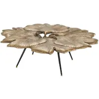 Casa Padrino Tavolino di design colori ottone vintage / nero / oro 98 x 92 x h. 29 cm - tavolino da salotto con design a foglie di ginkgo - qualità lusso