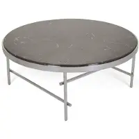 Casa Padrino Tavolino marrone scuro / argento Ø 100 x H. 41 cm - Tavolino da salotto rotondo con piano in marmo e struttura in acciaio inox - Mobili da salotto
