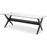 Casa Padrino Tavolo da pranzo nero 230 x 100 x h. 77 cm - Tavolo da cucina in legno massiccio con piano in vetro - Tavolo rettangolare per sala da pranzo - Mobili per sala da pranzo